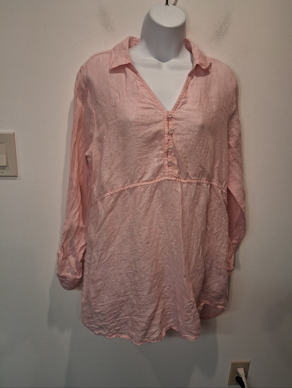 Sigrid Olsen Size M Baby Pink Linen Tunic Beachy Top